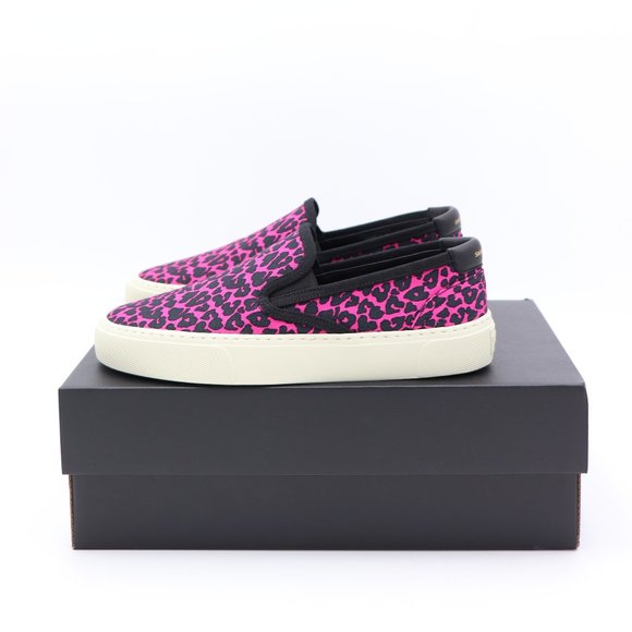 NIB Yves Saint Laurent Venice Pink Black Leopard Print Low-Top Slip-On Sneakers - Picture 5 of 10
